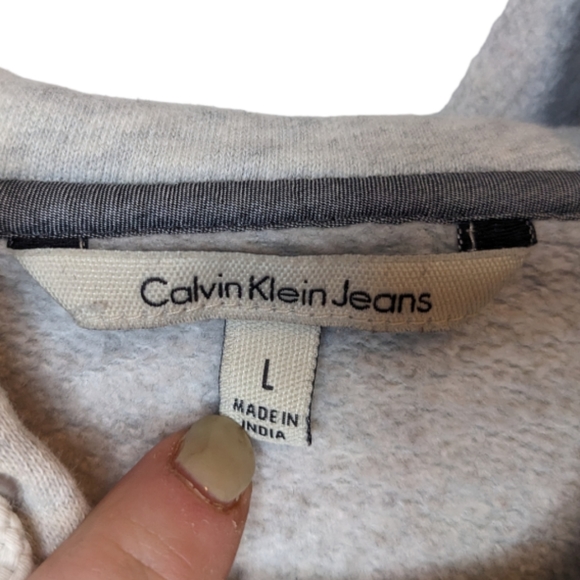 Calvin Klein Jeans Gray Hoodie Sweatshirt Size L 🌫️🖤 - Picture 3 of 12